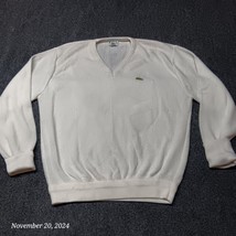 * Vintage IZOD Lacoste Sweater Men XL White Pullover V Neck Needs Bleach - $27.77