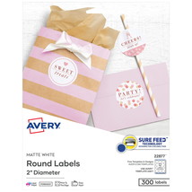 Avery Printable Round Labels with Sure Feed 2 Diameter Matte White 300 - £19.41 GBP