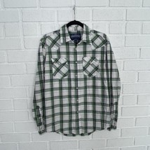 Aeropostale Western Pearl Snap Mens Small Button Up Green Plaid Authentic Fit  - £13.08 GBP