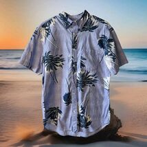 Old Navy Tropical Hawaiian Button Up Slim Fit Stretch Blue Size Medium - $13.85