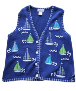 Vintage Ugly Christmas Sweater BLUE WITH SAILBOATS Ocean Beach Sweater L - $27.28 CAD