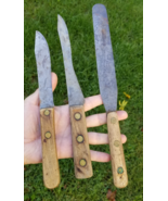 3 antique Butcher Knives lot 12.5&quot; spatula primitive FORGED Carbon FARMH... - $98.43 CAD