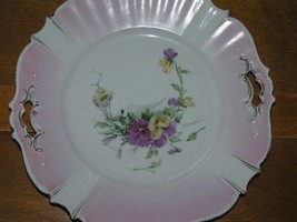 Shabby Cottage Antique Pink &amp; White w Gilt Edge Purple &amp; Yellow Pansy Fl... - £7.46 GBP