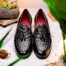 Aubiere Genuine Ostrich Quill Tassel Loafers Black image 10