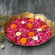 Metallic Lotus Design Urli  Floating Flowers Tea Light Candles Decorative Bowl - £26.60 GBP