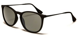 NEW ALL BLACK CLASSIC ROUND UNISEX FRAME GRAY LENS SUNGLASSES RETRO 713002 - £6.41 GBP