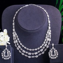 Pera Gorgeous Clear Cubic Zirconia Nigerian Luxury Bridal Three Layers Big Neckl - £82.41 GBP