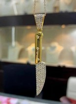 2Ct Round Lab-Created Diamond Knife Pendant With Chain 14K Yellow Gold P... - £153.08 GBP