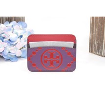 Tory Burch Wild Thistle Red Leather Colorblock Logo Card Case Mini Walle... - $138.11