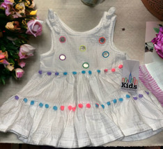 NWT Kids Headquarters Girls Size 4T Dress White Sleeveless Polka dot pom poms - £14.24 GBP