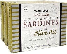 Skinless &amp; Boneless Sardines in Olive Oil, (3 Pack), 3.75 oz Tin - Trader Joe&#39;s - $11.99