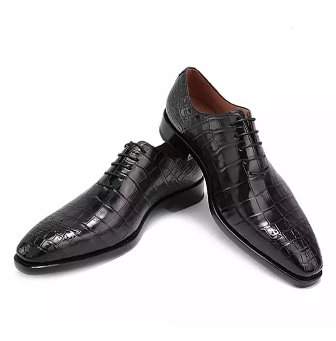New Black Handmade Crocodile Textured Leather Lace Up Office Dress Shoes - $149.99