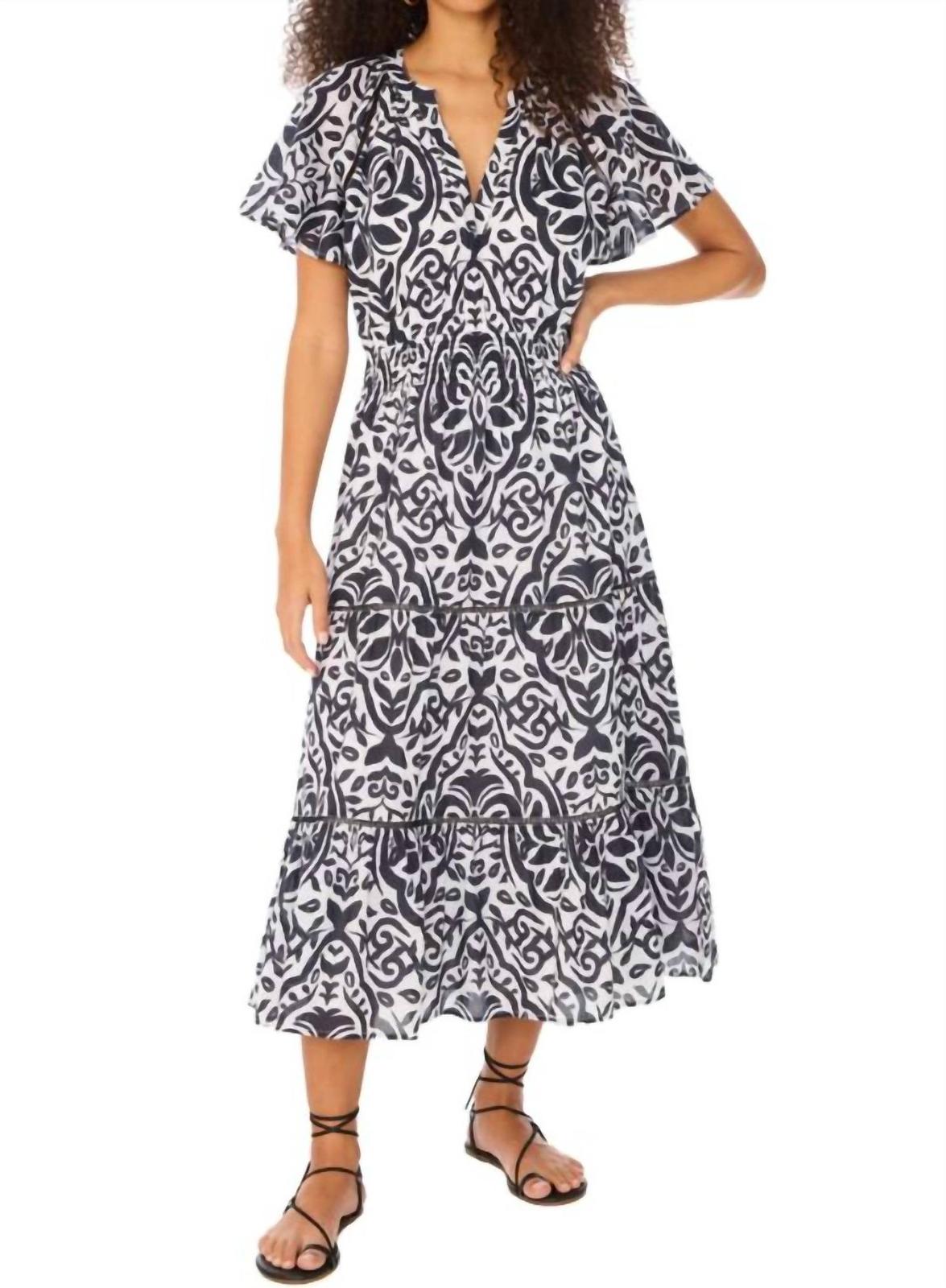Allison New York Elowen Midi Dress Black/white Damask - $166.00