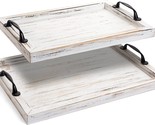 Gennua Kitchen Rustic Wooden Serving Tray Set With Metal Handles | 2 Nes... - $44.98