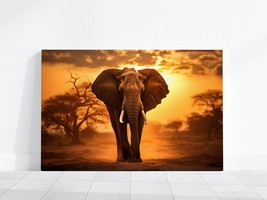 Elephant Canvas Wall Art, Sunset Nature Photo Pictures Large African Ele... - £19.44 GBP+
