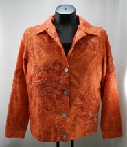 Laura Ashley Silk Orange Floral Embroidery Button-Front Lined Top - Wome... - $18.95