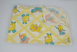 Vintage Baby Hospital Receiving Blanket Flannel Cotton Yellow Animal Bear Dog - £35.02 GBP