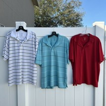 Lot of 3 George Polo Shirt Gray Golf Short Sleeve Red Blue White Striped XL - £19.75 GBP
