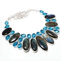 Blue Fire Labradorite Blue Topaz Gemstone Handmade Necklace Jewelry 18&#39;&#39; SA 5449 - £12.78 GBP