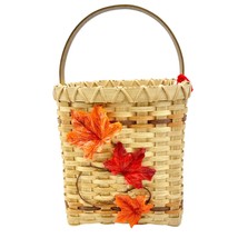 Handmade Basket Falling Leaves Square Shaped with Handle and Leaves Decoration o - £31.06 GBP