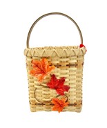 Handmade Basket Falling Leaves Square Shaped with Handle and Leaves Deco... - £31.19 GBP