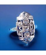 Earth mined Diamond Deco Statement Engagement Ring Vintage Style 14k Whi... - $1,895.25