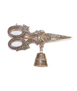 Gold Tone Ornate Sewing Scissor Snips &amp; Thimble Pin Crafter Seamstress T... - €8,55 EUR