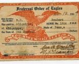 Fraternal Order of Eagles For Life Membership Certificate Receipt on Clo... - £30.21 GBP
