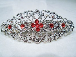 Silver filigree hair clip barrette with swarovski crystals bridal hair clip - £11.17 GBP
