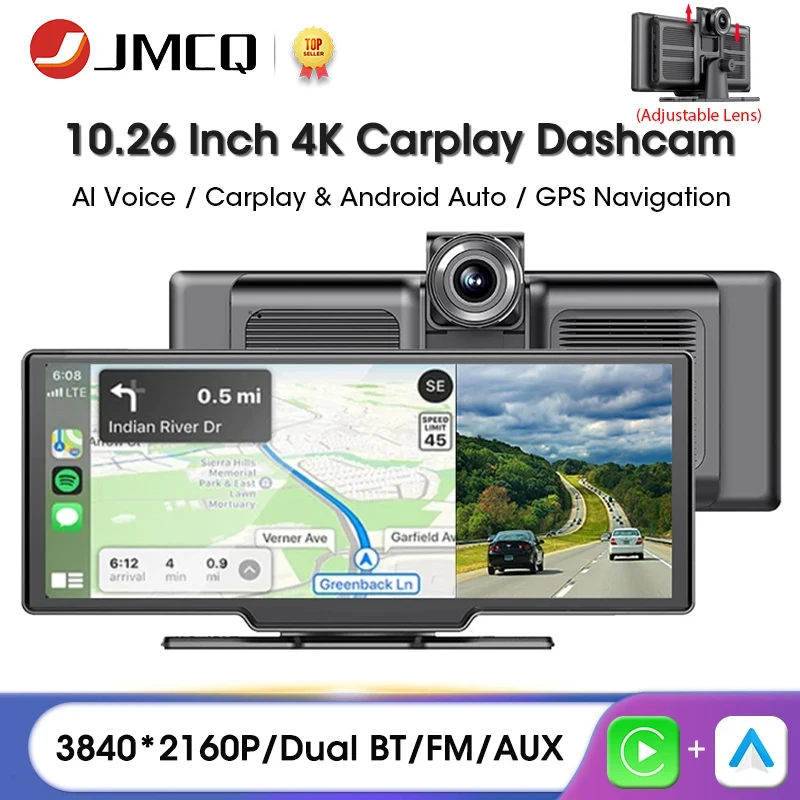 JMCQ 10.26&quot; Dash Cam 4K 2160P Rearview Camera Carplay &amp; Android Auto GPS - £84.48 GBP+