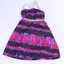 Barbie Clothing Black &amp; Pink Rose print Straps Dress - $4.94
