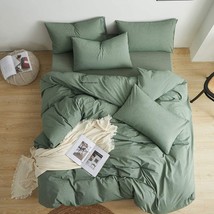 Duvet Cover Set Linen Full Size Green 3Piece Bedding Set Ultra Soft Linen Duvet - £26.53 GBP+