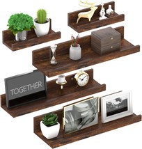 Wall Mounted Floating Shelves Set of 5, Rustic Wood Wall Shelves for Bathroom, B - £32.69 GBP