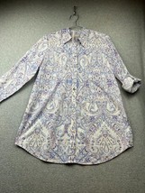 Chicos Coastal Button Up Paisley Shirt Womens Petite M 8/10P Causal Cotton  - $36.77