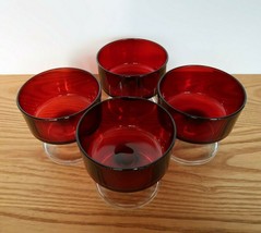 Set of 4 vintage red &amp; clear footed art glass dessert cups made in France - £23.44 GBP