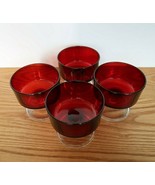 Set of 4 vintage red &amp; clear footed art glass dessert cups made in France - £23.44 GBP