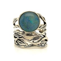 Vintage Sterling Signed 925 PZ Israel Round Opal Stone Rib Style Ring Band 5 1/4 - £51.42 GBP