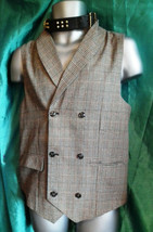 unisex vintage STEAMPUNK WAISTCOAT-dogtooth, collar, browns 40&quot;ch.6butto... - £31.17 GBP