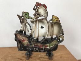 Vintage Antique Cast Iron Heavy Spanish Galleon Ship Doorstop Nautical D... - $86.99
