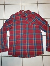 Vans Maroon Long Sleeve Button Down Shirt Size Large plaid Embroidered - £11.07 GBP