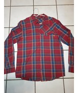 Vans Maroon Long Sleeve Button Down Shirt Size Large plaid Embroidered - $13.85