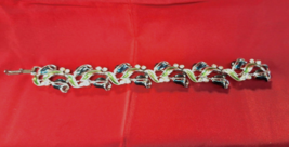 Vintage BSK Colorful Rhinestone Bracelet with Tulips and Leaves - £14.80 GBP