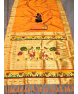 Kanchi Paithani Saree,Gold Weaving Butties With Gold Zari Weaving Border... - $90.00