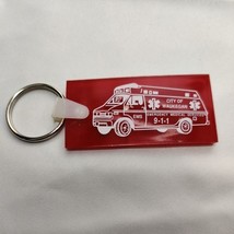 Vintage Waukegan IL EMS Fire Department Double-sided Red 2.5&quot; Keychain - $12.38