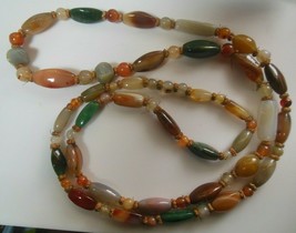 Vtg Massive Gemstone Necklace Multi-Color Hand-Knotted Glass Bead Strand 52&quot; - £59.71 GBP