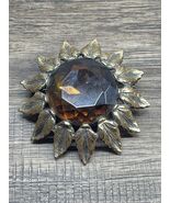 Vintage Emmons Amber Colored Honey Glass Pin Brooch Sunburst Sunflower K... - $24.74