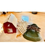 Plasticville Farm Lot - Barn , Fencing , Dog , Pond w/ Bridge , Paper Roses - $24.37 CAD