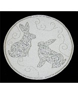 Isaac Mizrahi Bunnies White Silver Beads Sequins Round Beaded Charger Pl... - $41.14 CAD