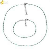 CSJA Jewelry Set Stainless Steel Necklace Bracelets Sets for Women Heart Charms  - £18.86 GBP