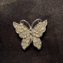 Vintage Y2K silver tone metal &amp; clear crystal butterfly charm - £24.91 GBP